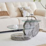 Table basse ronde avec 2 plateaux en verre structure en mdf avec finition effet marbre gris