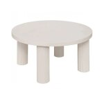 Table basse ronde avec 3 pieds effet cannel� coloris ivoire - diam�tre 70 x hauteur 35 cm