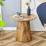 Table basse ronde 50 cm ? aspect bois naturel ? mdf haute densit� ? charge 120 kg ? table d?appoint salon ...