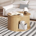 Table basse ronde 70 x 70 x 43cm pour salon - style moderne mi - si�cle porte tambourin coulissante - ...