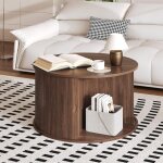 Table basse ronde 70 x 70 x 43cm pour salon - style moderne mi - si�cle porte tambourin coulissante - ...