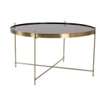 Table basse ronde 70x40 cm en verre et acier dor�