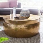 Table basse ronde 75x31 cm en aluminium dor