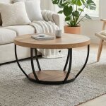 Table basse ronde � 80 cm ? table d?appoint moderne avec 2 plateaux - structure en m�tal - plateau �pais ...