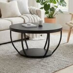 Table basse ronde � 80 cm ? table d?appoint moderne avec 2 plateaux - structure en m�tal - plateau �pais ...