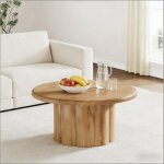 Table basse ronde 80cm diam�tre design tambour �l�gant pied colonne cannel� mdf r�sistant charge 136kgpour ...