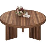 Table basse ronde 85 cm pieds cannel�s �l�gants plateau �pais effet bois style vintage moderne scandinave ...