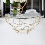 Table basse ronde 90x90x44 cm en m�tal dor� et verre - mooza