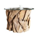 Table basse ronde arborea 60 cm ? table basse en bois flott� avec plateau en verre tremp�