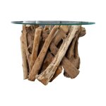 Table basse ronde arborea 70 cm ? table basse en bois de teck avec plateau en verre tremp�