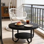 Table basse ronde - bellemave - table basse en bois double �tage - pieds en m�tal - table de salon - ...