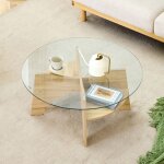 Table basse ronde bellemave en verre ? � 80 cm avec plateau transparent �tag�re int�gr�e pieds en mdf ...