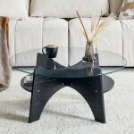 Table basse ronde bellemave en verre ? � 80 cm avec plateau transparent �tag�re int�gr�e pieds en mdf ...