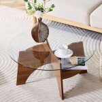 Table basse ronde bellemave en verre ? � 80 cm avec plateau transparent �tag�re int�gr�e pieds en mdf ...