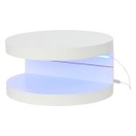 Table basse ronde blanc 70x70x35. 5cm - plateau pivotant 360� led 16 couleurs - 2 �tages charge 30kg ...
