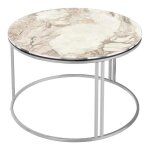 Table basse ronde 50 x 80 cm marbre blanc argent