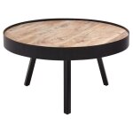 Table basse ronde en bois de manguier et acier - beliani - wakita - industriel - loft - marron clair ...