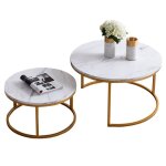 Table basse ronde - bois marbre et pieds m�tal - table basse gigogne - d 80 / 60 cm x h 45 / 33 cm - ...