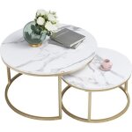 Table basse ronde - bois marbre et pieds métal - table basse gigogne - d 80 / 60 x h 45 / 33 cm Table basse ronde - bois marbre et pieds métal - table basse gigogne - d 80 / 60 x h 45 / 33 cm