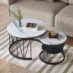 Table basse ronde - bois marbre et pieds m�tal - table basse gigogne - support en forme de v - d 70 / ...
