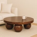 Table basse ronde en bois massif table de salon avec avec pieds ronds table dappoint pour salon chambre ...