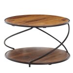 Table basse ronde en bois massif sheesham et métal - finebuy - design moderne - rangement Table basse ronde en bois massif sheesham et métal - finebuy - design moderne - rangement