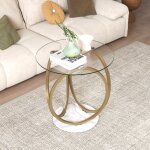 Table basse ronde costway plateau en verre cadre m�tallique g�om�trique dor� table de salon pour bureau ...