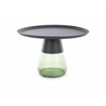 Table basse ronde - deconation - tiffany b - base verre massif fum� - plateau m�tal noir mat - d70 x ...