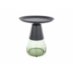 Table basse ronde - deconation - tiffany a - verre fum� vert - plateau m�tal noir mat - d50�h52 cm