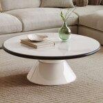 Table basse ronde design moderne plateau en verre tremp� blanc pied central �l�gant table de salon contemporai ...