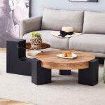 Table basse ronde - verre brun - pieds mdf noir - design d�montable - 61 cm diam�tre