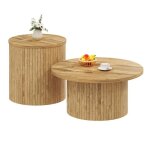 Table basse ronde double plateaux 75x75x36 et 50x50x505 cm bois naturel multifonction �l�gante pour salon ...