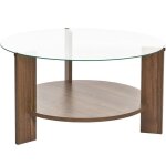 Table basse ronde effet noyer et verre �75 cm - elora