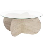 Table basse ronde effet travertin et verre �75 cm - eolia