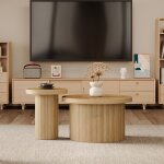 Tables basses rondes gigognes modernes - �66x40 + �40x46 cm design bois naturel avec lattes - salon multifonct ...