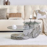 Table basse ronde gris marbre et verre transparent plateaux de diam�tre 70 / 50 cm 2 niveaux bords arrondis ...