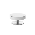 Table basse ronde vola 79 cm diamètre - plateau hwp blanc pivotant piétement acier brosse Table basse ronde vola 79 cm diamètre - plateau hwp blanc pivotant piétement acier brosse