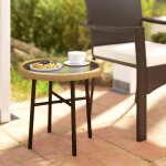 Table basse ronde de jardin table dappoint exterieur en r�sine tress�e et plateau en verre tremp� 46x46x43cm ...