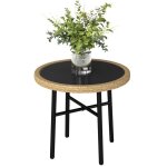 Table basse ronde de jardin - outsunny - pour salon balcon piscine - r�sine tress�e acier verre tremp� ...