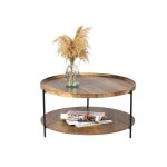 Table basse ronde jayce avec 2 niveaux structure en m�tal noir style ethnique