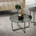 Table basse ronde jon - plateau verre tremp� martel� fum� - gris et blanc