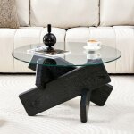 Table basse ronde de salon - pieds crois�s en bois mdf noir grain� - design moderne - � 79 cm