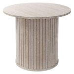 Table basse ronde ml - design 60 x 60 x 50 cm aspect pierre beige avec plateau d�passant pour canap�