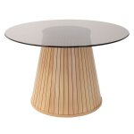 Table basse ronde ml design 80 x 80 x 50 cm aspect bois marron plateau en verre pour caf� et th�