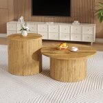 Table basse ronde moderne 75 x 75 x 36 + 50 x 50 x 505 cm table de salon en bois style polyvalent naturel ...