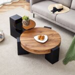 Table basse ronde moderne � deux niveaux plateau en verre marron transparent et pieds en mdf noir en ...