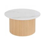 Table basse ronde avec plateau effet marbre blanc - diam�tre 70 x hauteur 40 cm