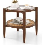 Costway table basse ronde à 2 niveaux en rotin pe avec plateau en verre trempé et pieds en bois dacacia ... Costway table basse ronde à 2 niveaux en rotin pe avec plateau en verre trempé et pieds en bois dacacia ...