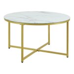 Table basse ronde pour salon 45 x 80 cm marbre blanc / doré 03 0008496 Table basse ronde pour salon 45 x 80 cm marbre blanc / doré 03 0008496