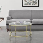Table basse ronde pour salon petite table style plateau en verre pieds en acier 84 x 455 cm dor [en. ...
